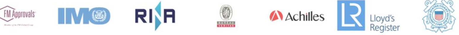 FM Approvals, IMO, RINA, Bureau Veritas, Achilles, Lloyd's Register, U.S. Coast Guard